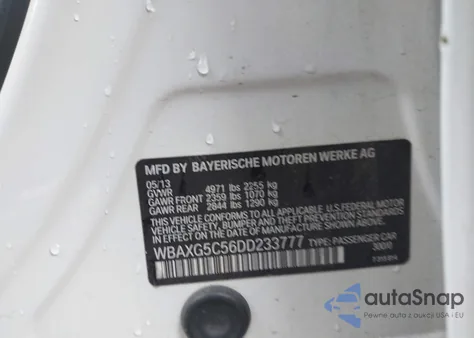 2013 BMW 528I из США, поврежденный, VIN WBAXG5C56DD233777